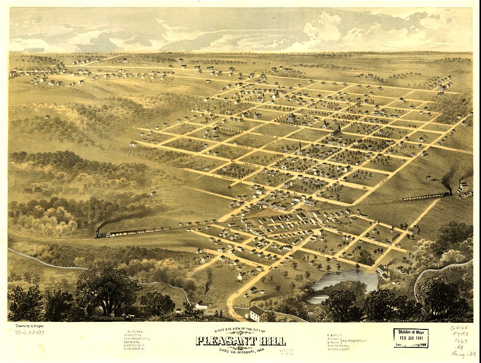 Bird's eye view of the city of Pleasant Hill, Cass Co., Missouri 1869. LOC 73693487