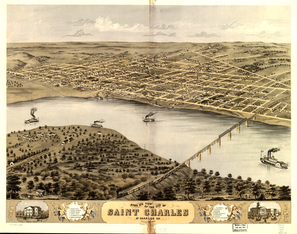 Bird's eye view of the city of Saint Charles, St. Charles Co., Missouri 1869. LOC 73693488