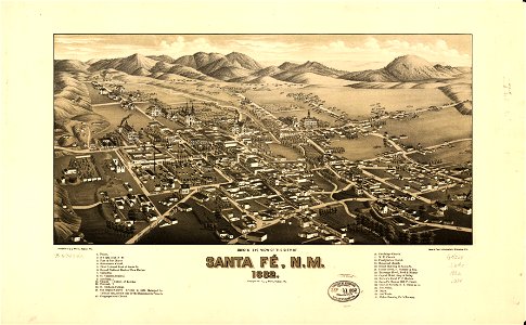 Bird's eye view of the city of Santa Fé, N.M. 1882. LOC 75694742