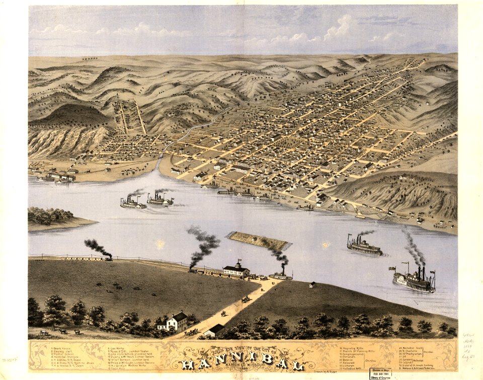 Bird's eye view of the city of Hannibal, Marion Co., Missouri 1869. LOC 73693475