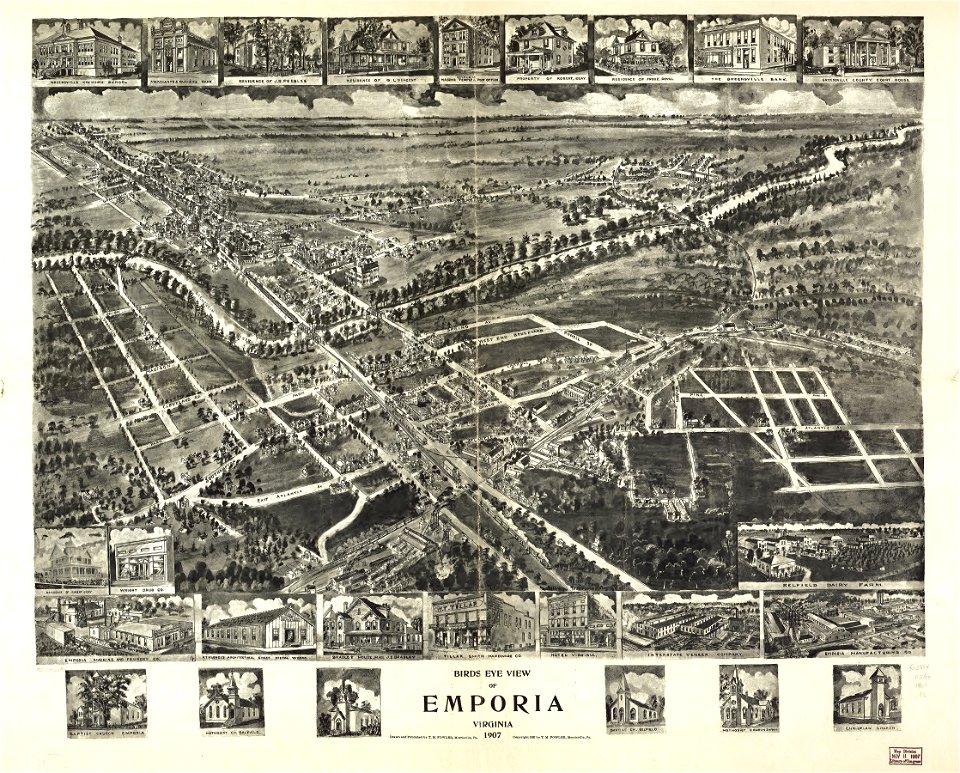 Birds eye view of Emporia, Virginia 1907. LOC 75696640