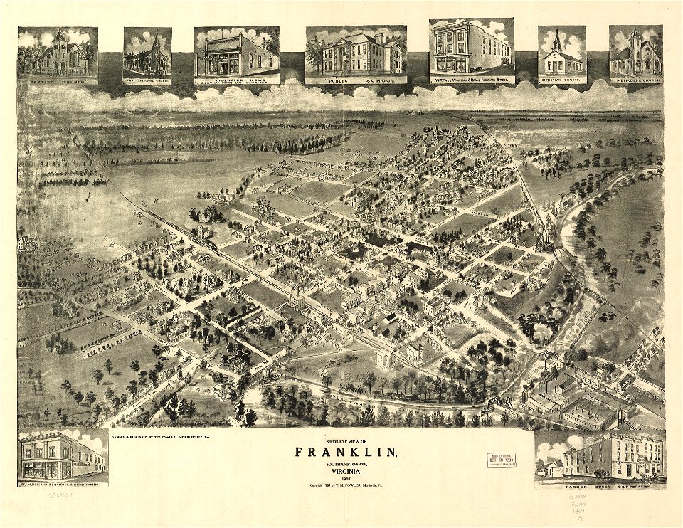 Birds eye view of Franklin, Southampton Co., Virginia 1907. LOC 75696641