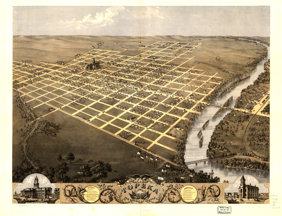 Bird's eye view of the city of Topeka, the capital of Kansas 1869. LOC 73693411