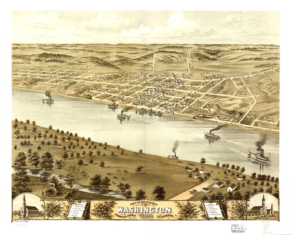 Bird's eye view of the city of Washington, Franklin County, Missouri 1869. LOC 73693493