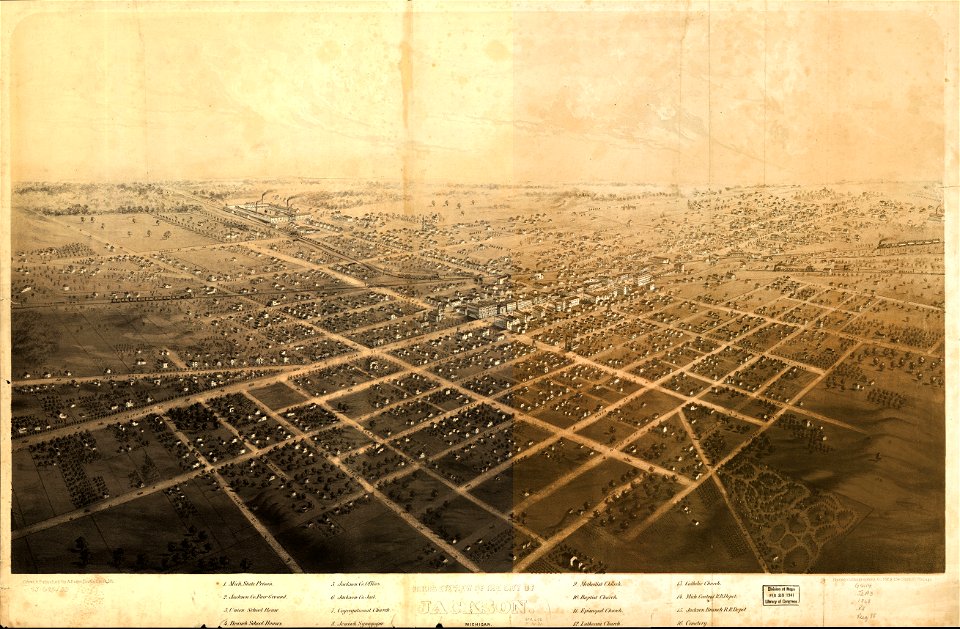 Birds eye view of the city of Jackson, Michigan. LOC 73693433
