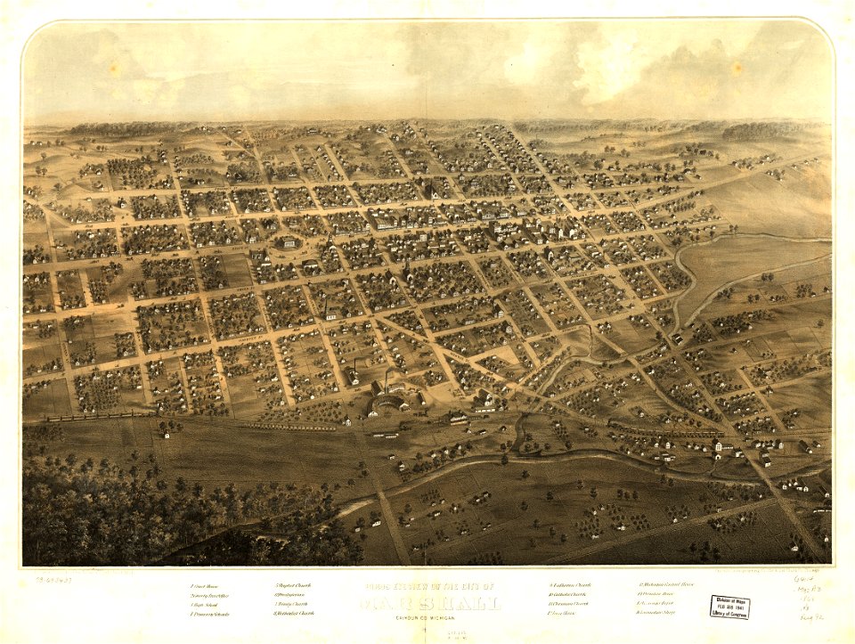 Birds eye view of the city of Marshall, Calhoun Co., Michigan. LOC 73693437