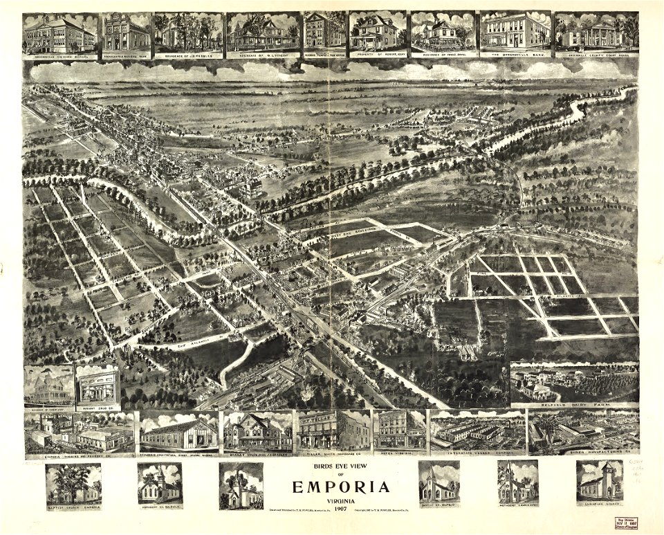 Birds eye view of Emporia, Virginia 1907. LOC 75696640