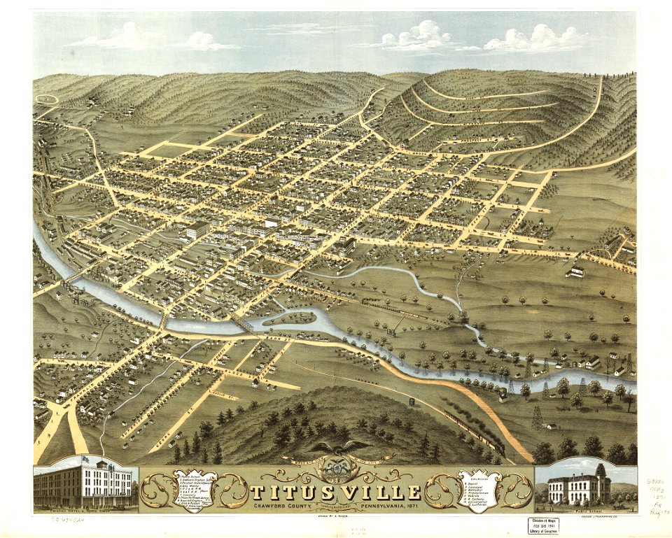 Birds eye view of the city of Titusville, Crawford County, Pennsylvania 1871. LOC 73694524