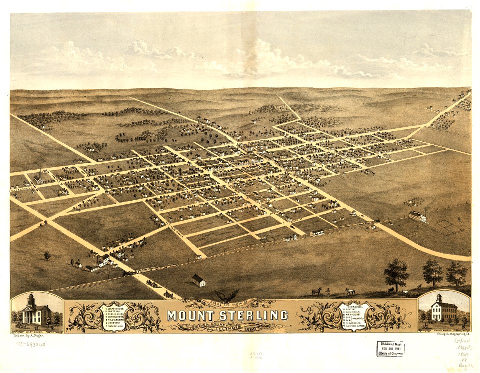 Birds eye view of Mount Sterling, Brown County, Illinois 1869. LOC 73693365
