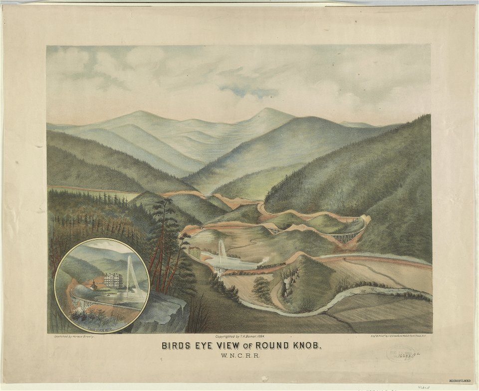 Birds eye view of Round Knob. W.N.C.R.R. - sketched by Horace Bradly; engd. & printed by C.G. Crawford, N.Y. LCCN94508822
