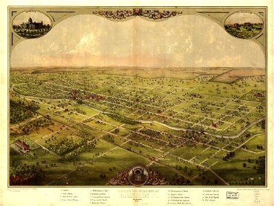 Birds eye view of the city of Lansing, Michigan 1866. LOC 73693436