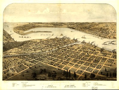 Birds eye view of the city of Port Huron, Sarnia & Gratiot, St. Clair Co., Michigan 1867 & Point Edwards, Lambton Co., Canada west. LOC 73693443