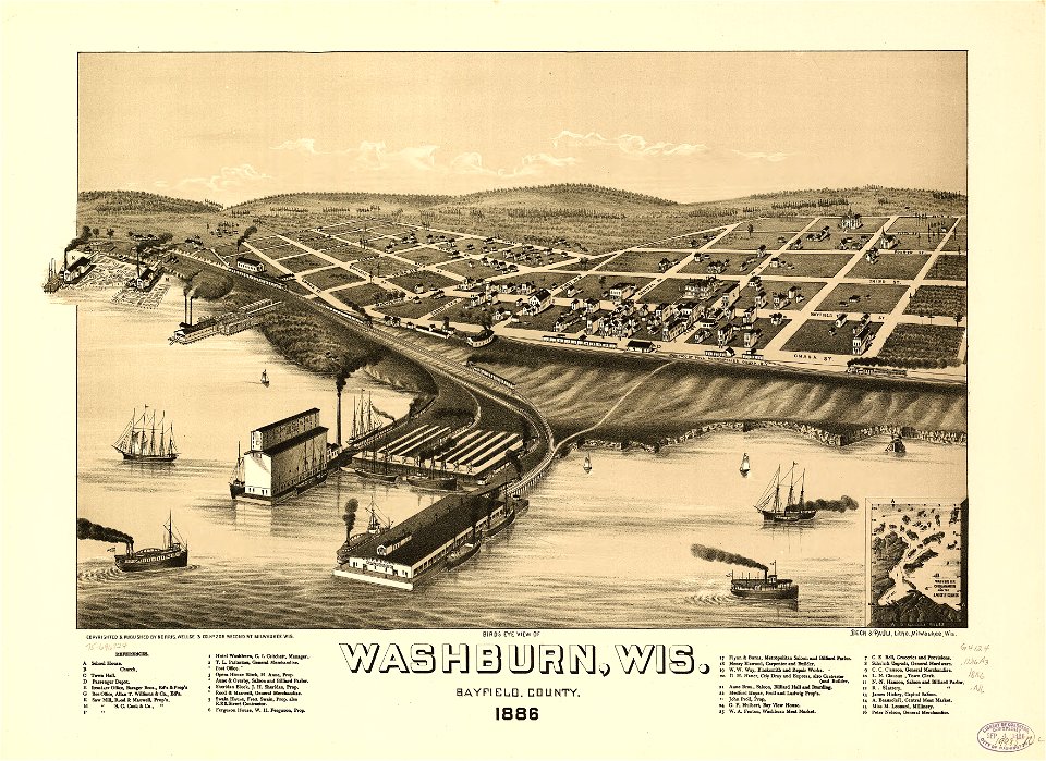 Birds eye view of Washburn, Wis. Bayfield County 1886. LOC 75696724