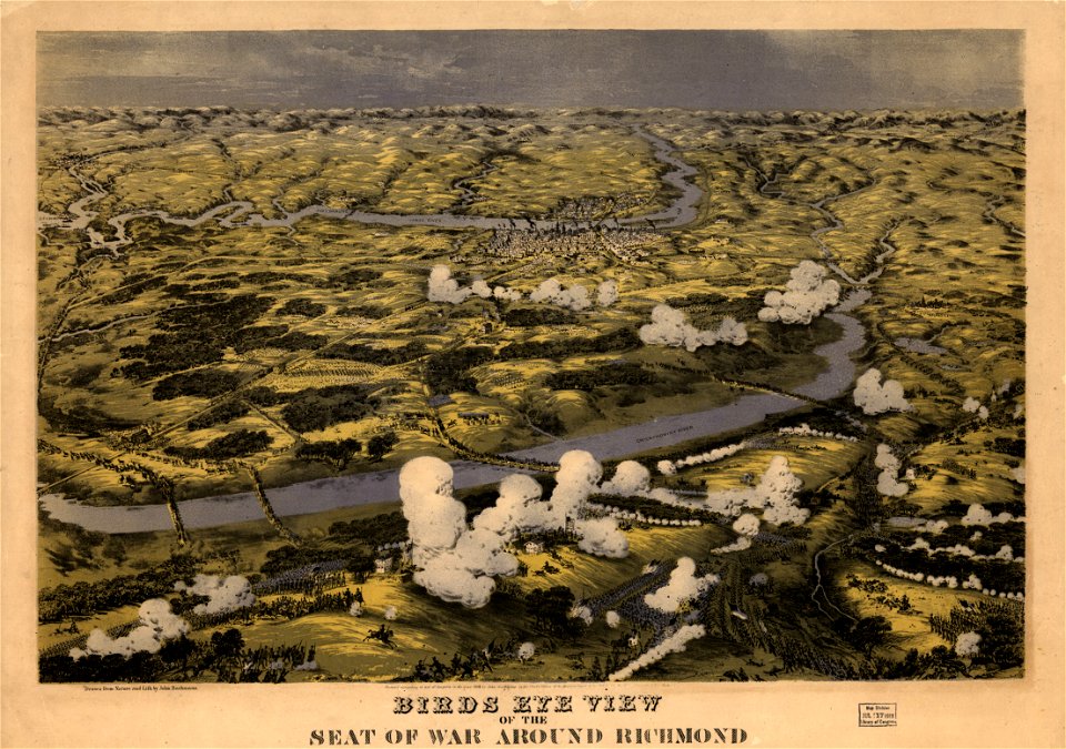 Birds eye view of the seat of war around Richmond showing the battle of Chickahominy River, 29 June 1862 LOC 99448489