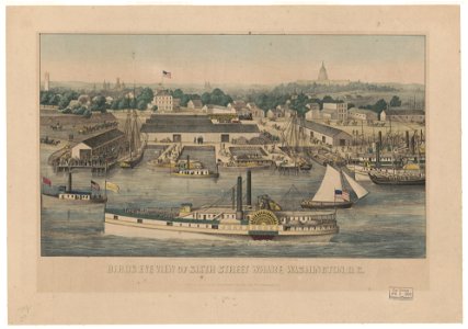 Birds eye view of Sixth Street wharf, Washington, D.C. LCCN2003671596