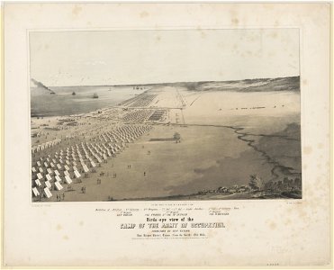 Birds-eye view of the camp of the army of occupation, commanded by Genl. Taylor, near Corpus Christi, Texas, (from the North) Oct. 1845 - D.P. Whiting, Capt. 7th Inf. del. ; on stone by C. LCCN96510202. Free illustration for personal and commercial use.