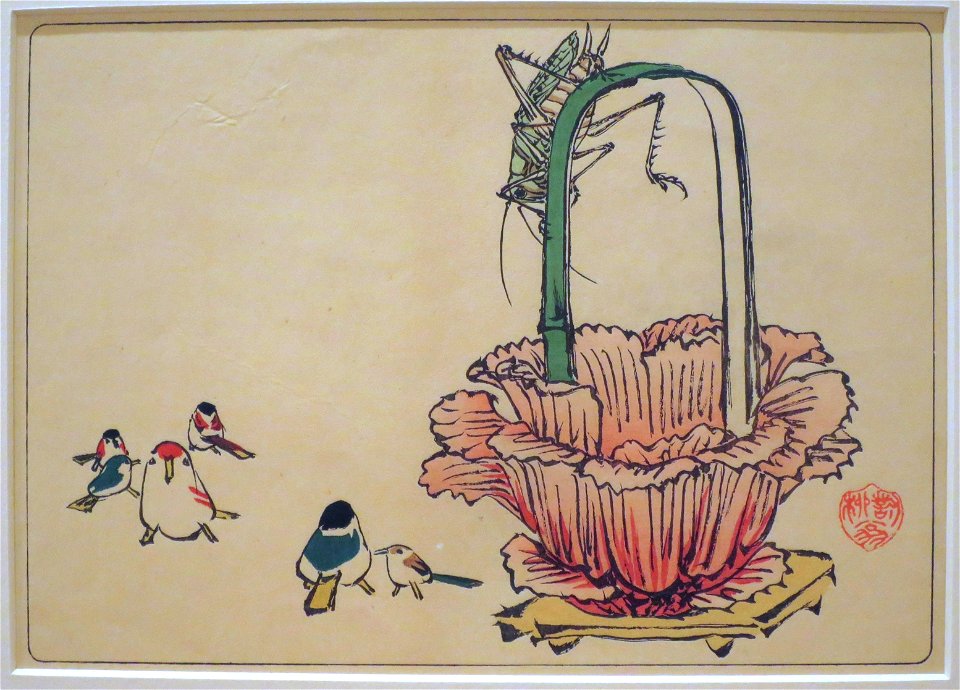 Birds, Cricket and Flower Basket by Shibata Zeshin from Comparing Flowers, Volume 6