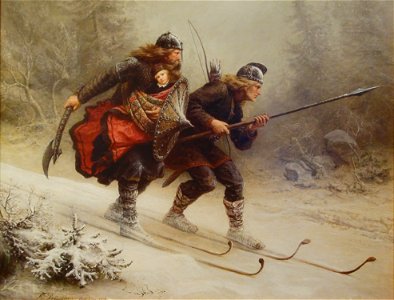 Birkebeinerne på Ski over Fjeldet med Kongsbarnet (cropped)