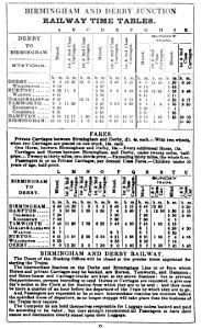 Birmingham and Derby Junction Railway timetable 1840