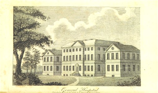 Birmingham General Hospital, expanded, circa 1809. Free illustration for personal and commercial use.