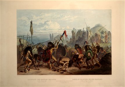 Bison dance of the Mandan indians in front of their medecine lodge 0051v