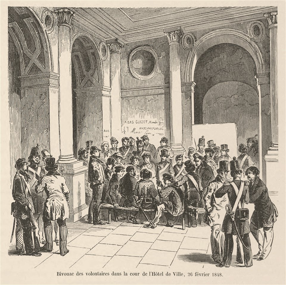 Bivouac des volontaires dans la cour de l'Hôtel de Ville, 26 février 1848