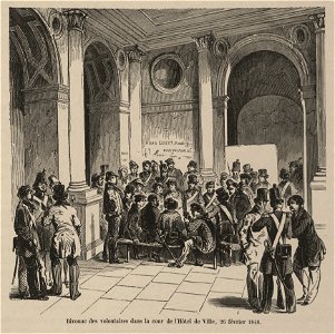 Bivouac des volontaires dans la cour de l'Hôtel de Ville, 26 février 1848