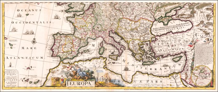 Ca. 1705 map of Southern Europe during the War of Spanish Succession