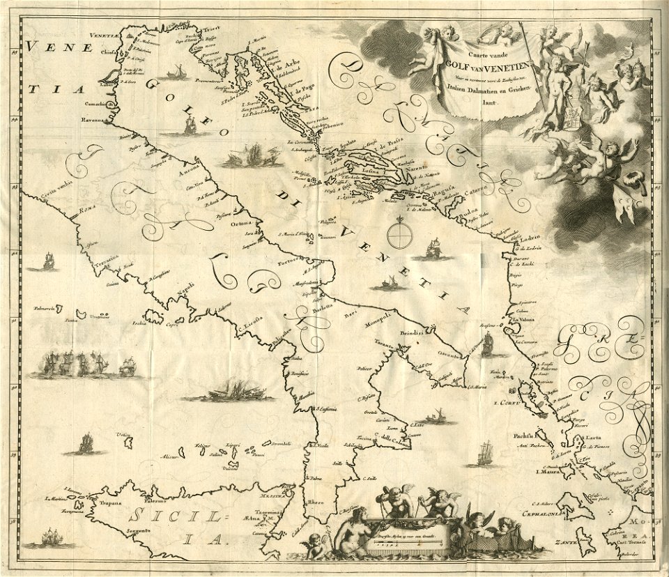 Caarte vande Golf van Venetien waar in vertoont wert de Zeekuften van Italien, Dalmatien en Griekenlant - Dapper Olfert - 1688