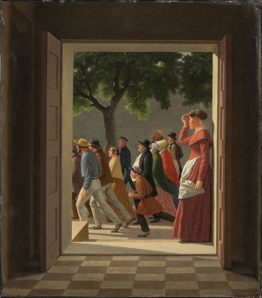 C.W. Eckersberg - View through a Door to Running Figures - KMS8847 - Statens Museum for Kunst
