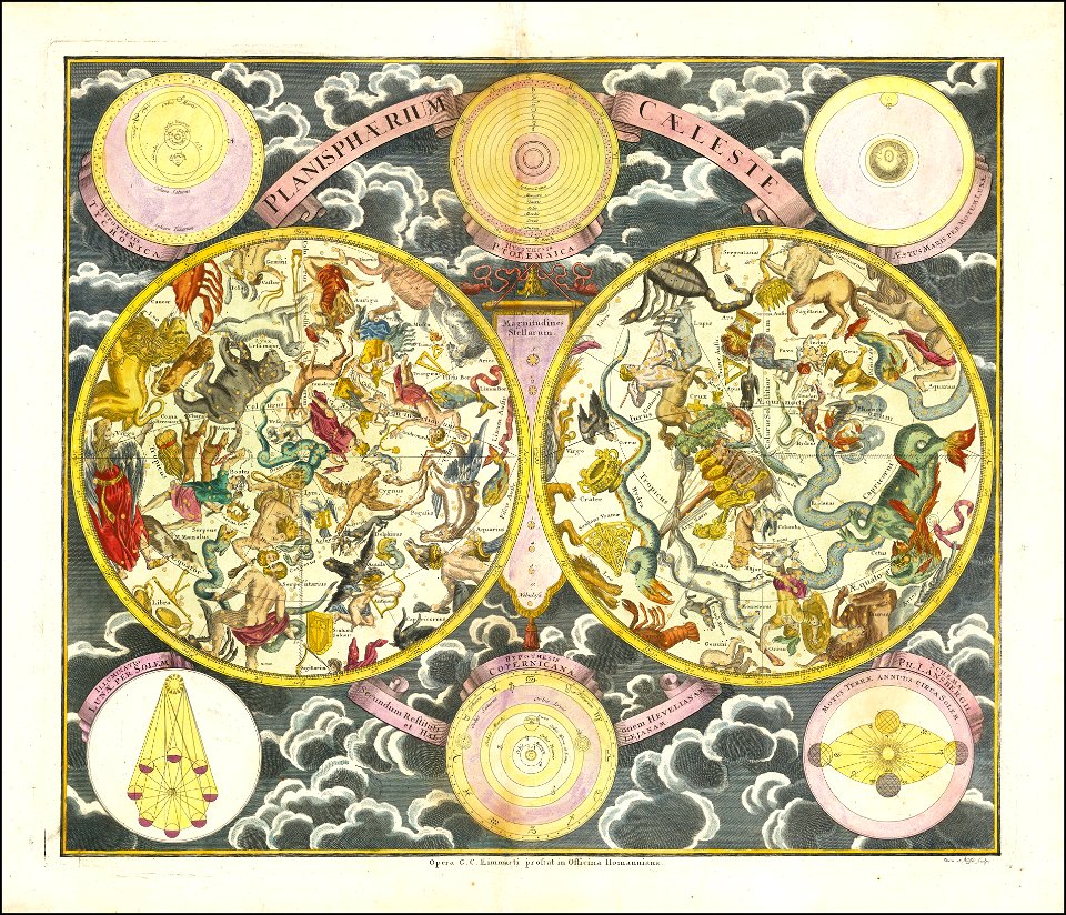 Ca. 1720 celestial map by Georg Christoph Eimmart