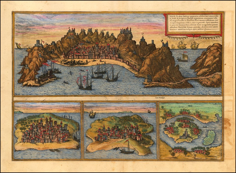 Ca. 1572 view of Aden and 3 other ports