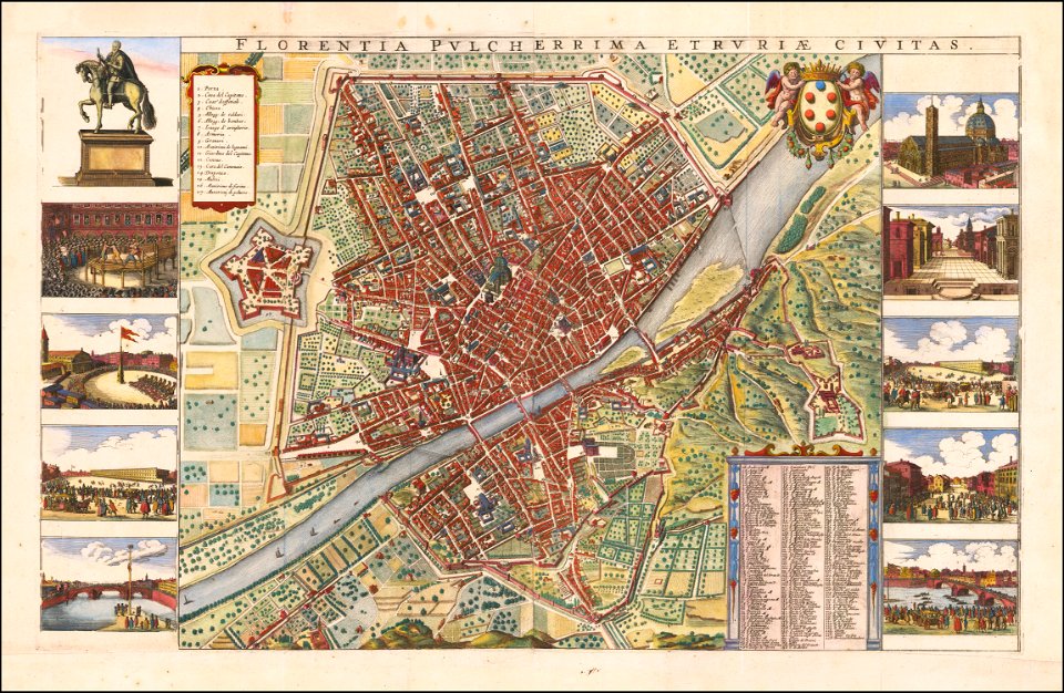 Ca. 1660 map of Florence by Wenceslaus Hollar