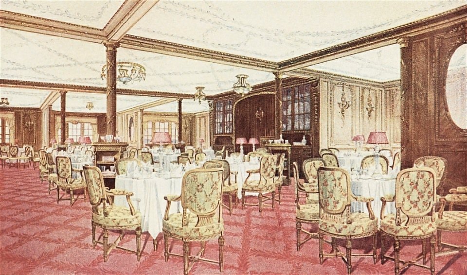 Ca. 1911 Period Illustration of Titanic 1st Class Restaurant