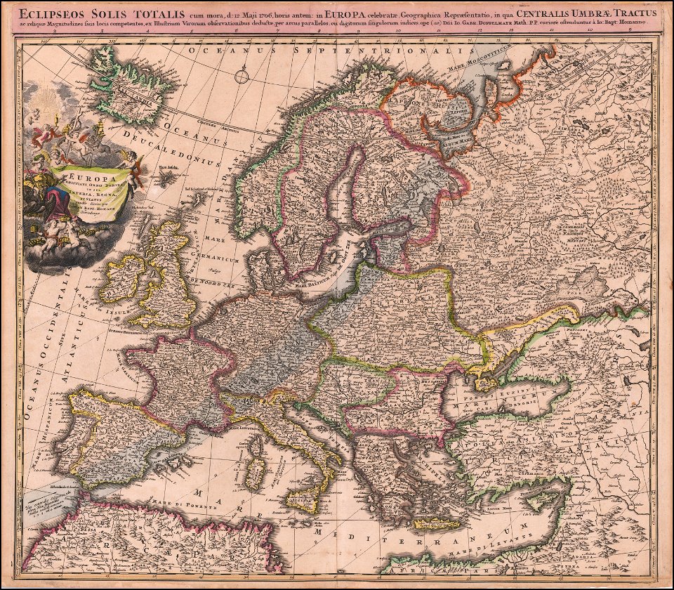 Ca. 1706 map of Europe during the Solar eclipse of May 12, 1706