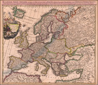 Ca. 1706 map of Europe during the Solar eclipse of May 12, 1706. Free illustration for personal and commercial use.