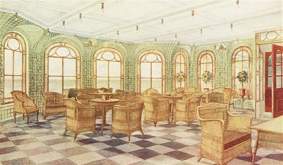Ca. 1911 Period Advertisement Iillustration of Olympic & Titanic Verandah Cafe