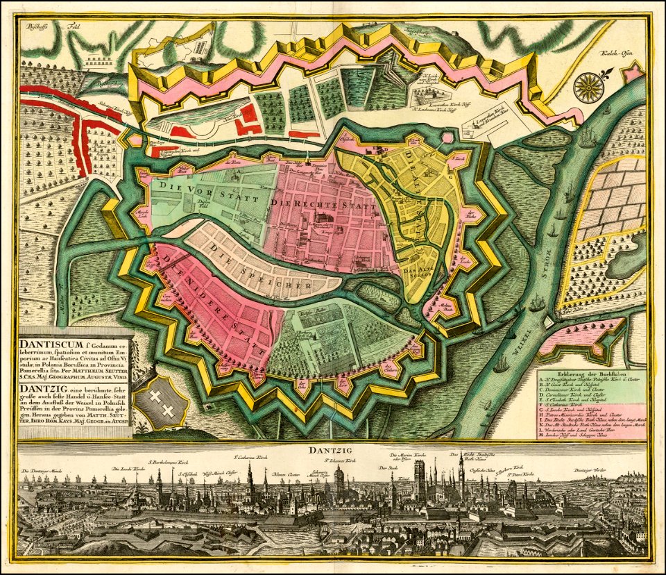 Ca. 1730 map of Gdansk by Matthaus Seutter