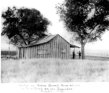 Cabin at Stone Corral from which the Posse Fired on Evans and Sontag, June 11th 1893. Free illustration for personal and commercial use.