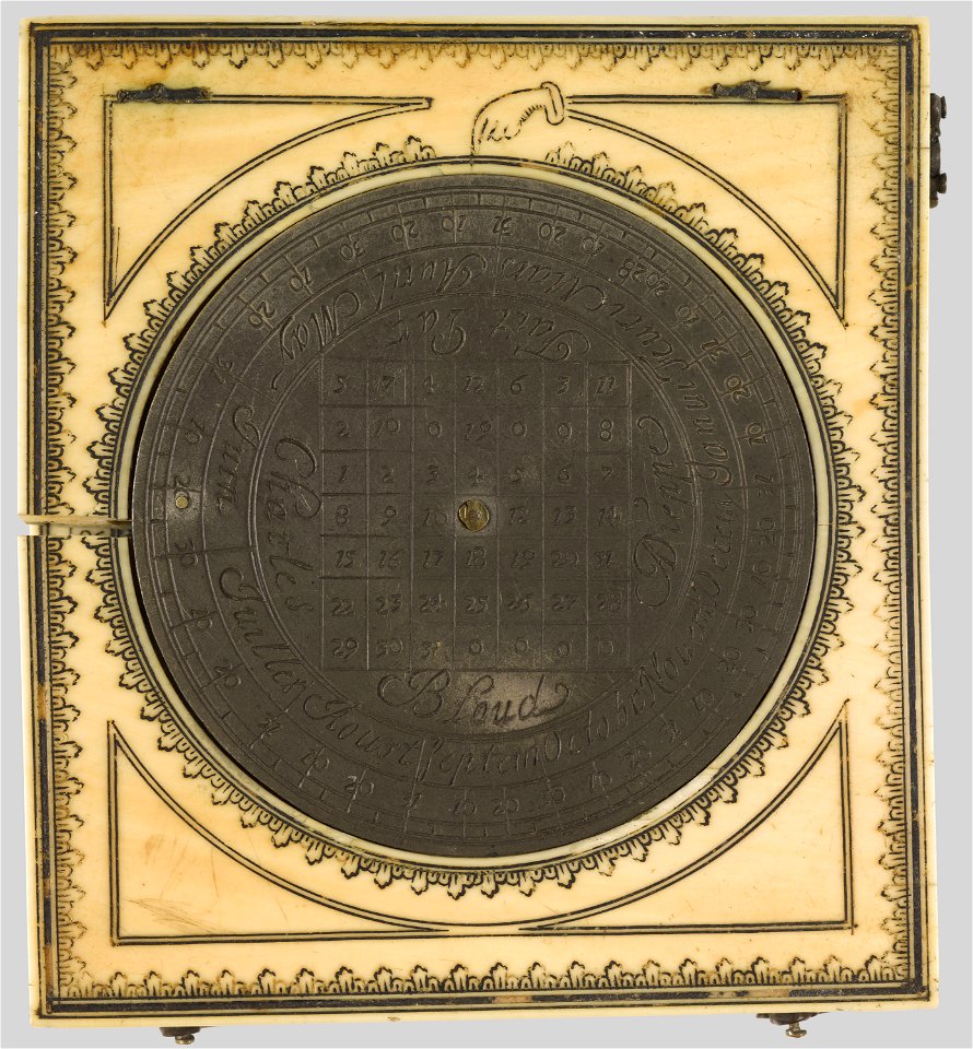Cadran portatif dit diptyque dieppois, calendrier perpétuel et signature de Charles Bloud (bgw17 0603)