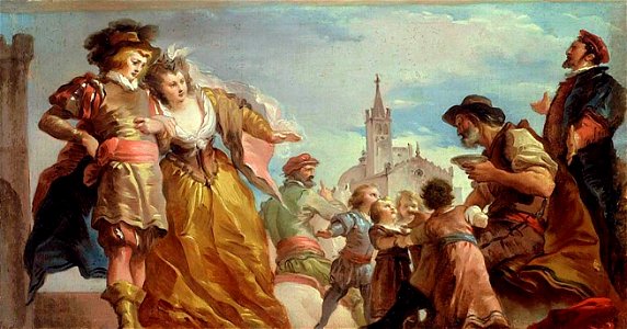 Cades, Giuseppe - The Meeting of Gautier, Count of Antwerp, and his Daughter, Violante - c. 1787. Free illustration for personal and commercial use.