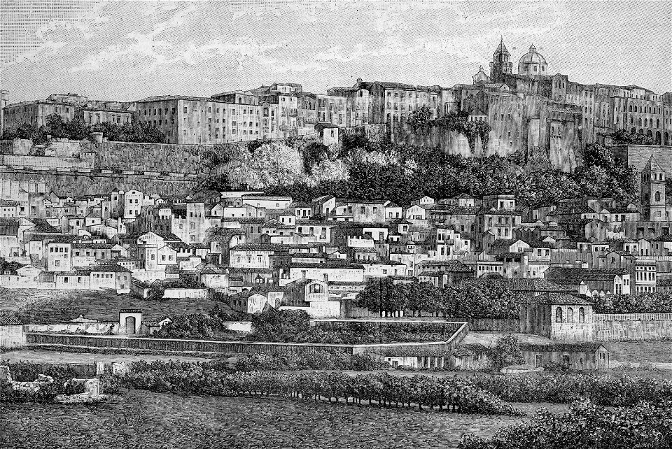 Cagliari – Panorama dal colle Buonaria (xilografia)
