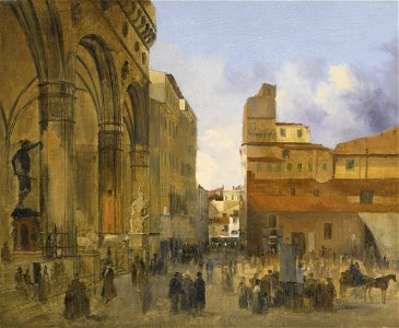 'Florence, A View of the Piazza della Signoria with the Loggia dei Lanzi at Left' by Ippolito Caffi