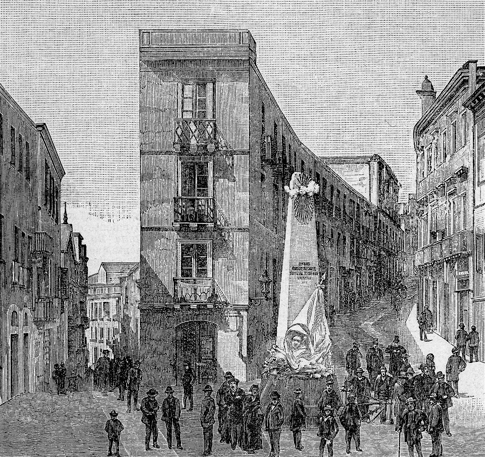 Cagliari – Il monumento ai Martiri dell’Indipendenza in piazzetta Villanova (xilografia)