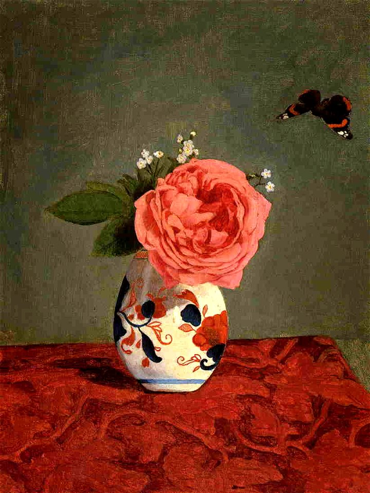 Caillebotte - Garden Rose and Blue Forget-Me-Nots in a Vase, circa 1871-1878