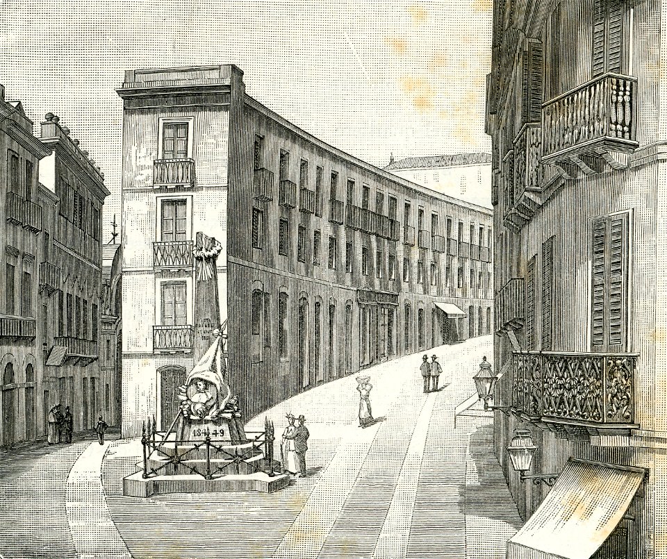 Cagliari Piazza Martiri, (xilografia di Barberis 1895)