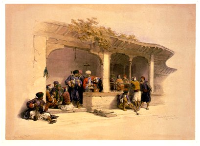 Cafe in Cairo- David Roberts. Free illustration for personal and commercial use.
