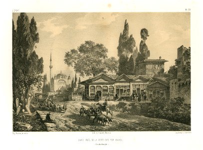 Cafés, près de la porte dite Top Capou (Constantinople) - Flandin Eugène - 1854
