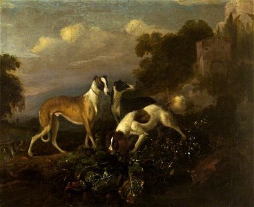 British (English) School - Two Hunting Dogs and a Spaniel - 562405 - National Trust. Free illustration for personal and commercial use.