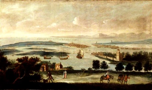 British (English) School - View of Portsmouth Harbour with Admiral Anson Returning with the Captured French Fleet - 1271110 - National Trust